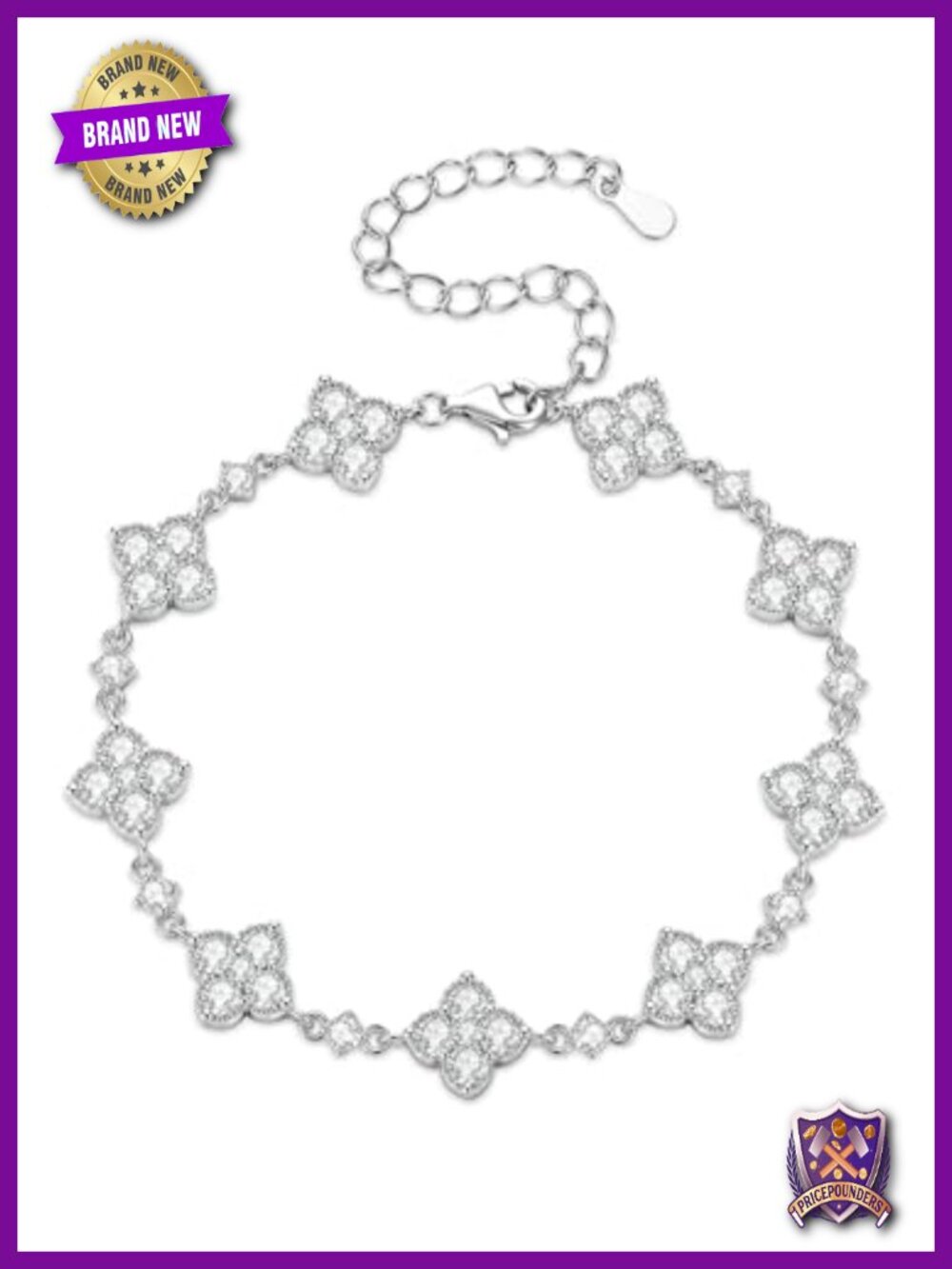 Moissanite Four-Leaf Clover Bracelet 14K Gold Plated D Color VVS1 Adjustable